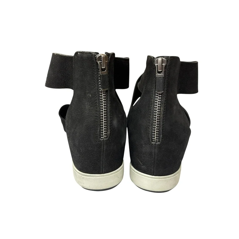 Eileen Fisher Viv Tumbled Black Nubuck Wedge Sandal Resort Travel Casual 9